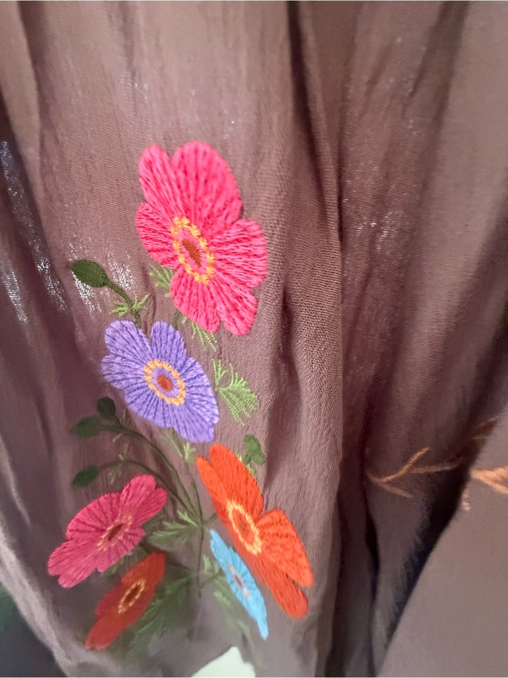 easel Brown Floral Embroidered Blouse with Multicolor Blooms